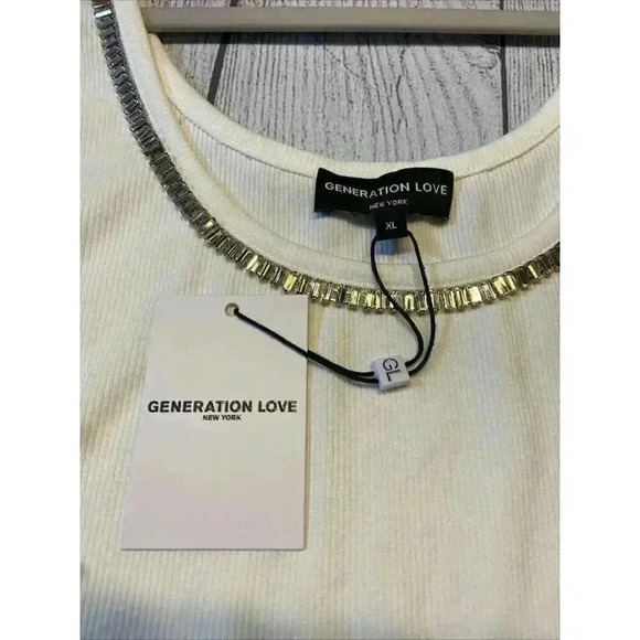 Generation Love Women's Sienna Crystal Trim Top XLARGE White‎ Cropped Clubwear - Picture 5 of 8